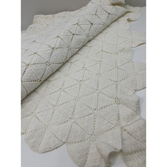 Vintage Crochet Coverlet Bedspread Star Popcorn Pinwheel Ecru Handmade Boho - Picture 4 of 8